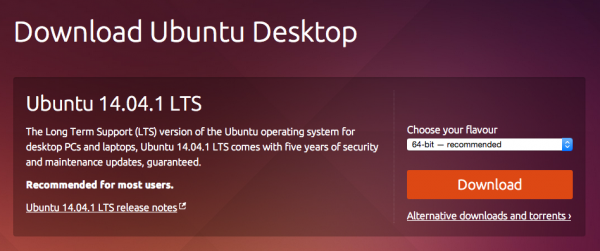 Página de descargas de Ubuntu 14.04