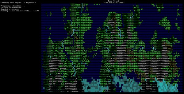 Mapa generado aleatoriamente en Dwarf Fortress