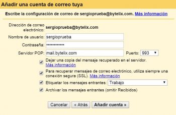 Gmail configuración cuenta externa